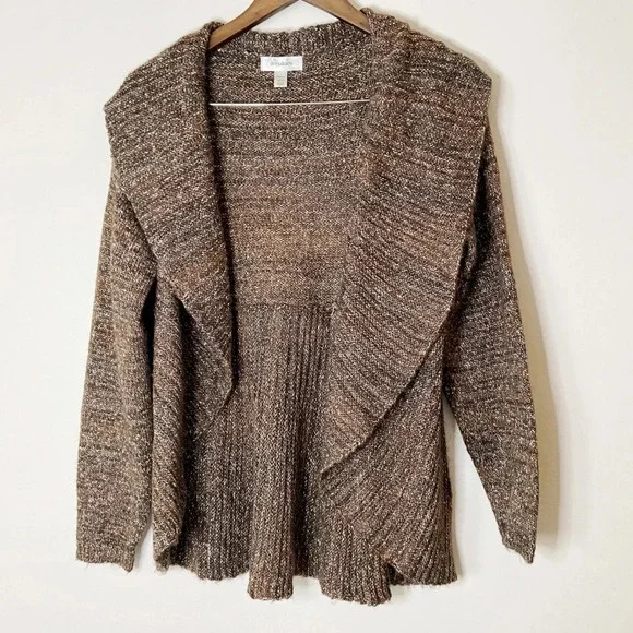 Knit Open Front Cardigan Sweater Drape Collar Size 14/16 Cotton - Picture 1 of 10